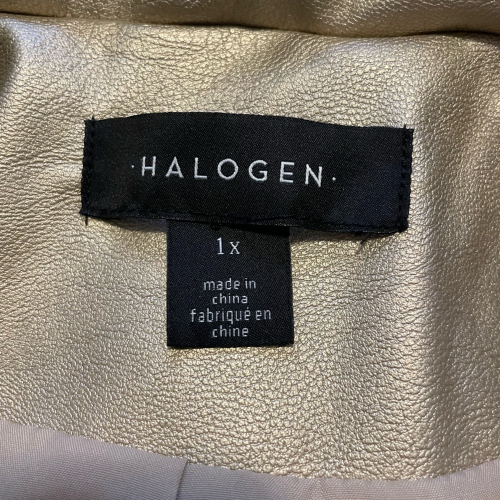 NWT Halogen Faux Leather Suit - 1X Blazer & 14W Pants inseam 26" - Gold Metallic - Picture 4 of 12